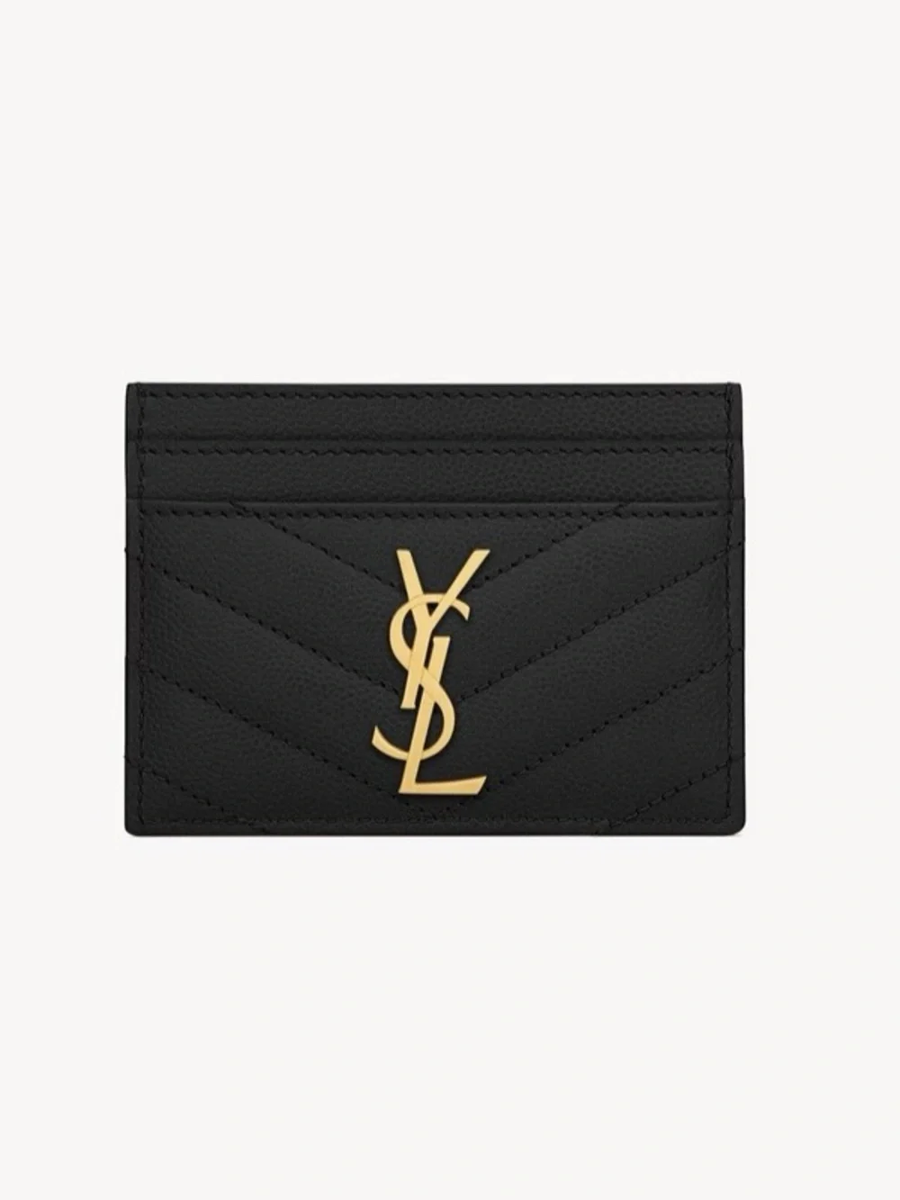 Saint Laurent Black Quilted Leather Card Case with Gold YSL Emblem